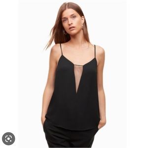 Babaton V neck blouse with mesh detailing